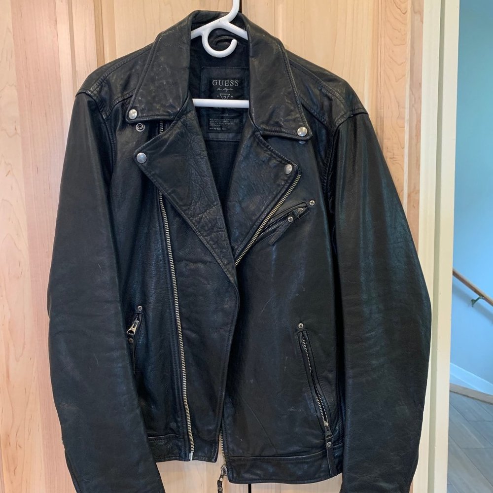Guess Genuine Italian Leather Biker Jacket Mens M